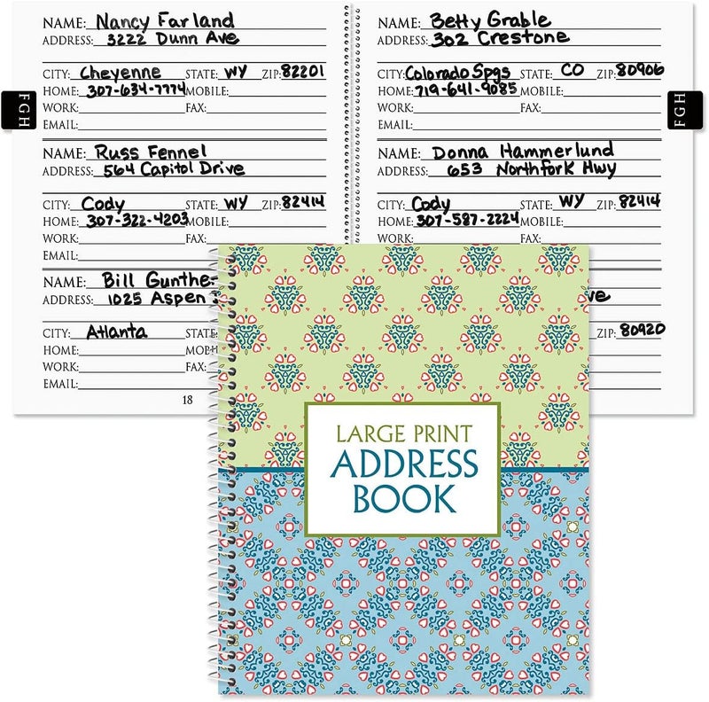 Current Fresh Patterns Large Print Address Book, 56 Pages, Big 7” x 8.5” Spiral Bound, Soft Cover Organizer for Contact Phone Number, Mailing Address, & Email, Easy-to-Read Senior Logbook - Image 2